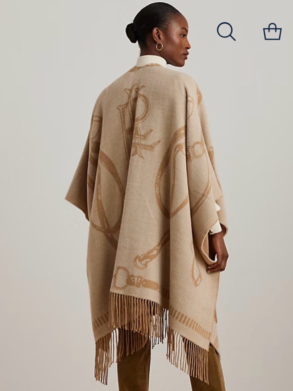 Lauren Ralph Lauren Beige Fringe Poncho Equestrian